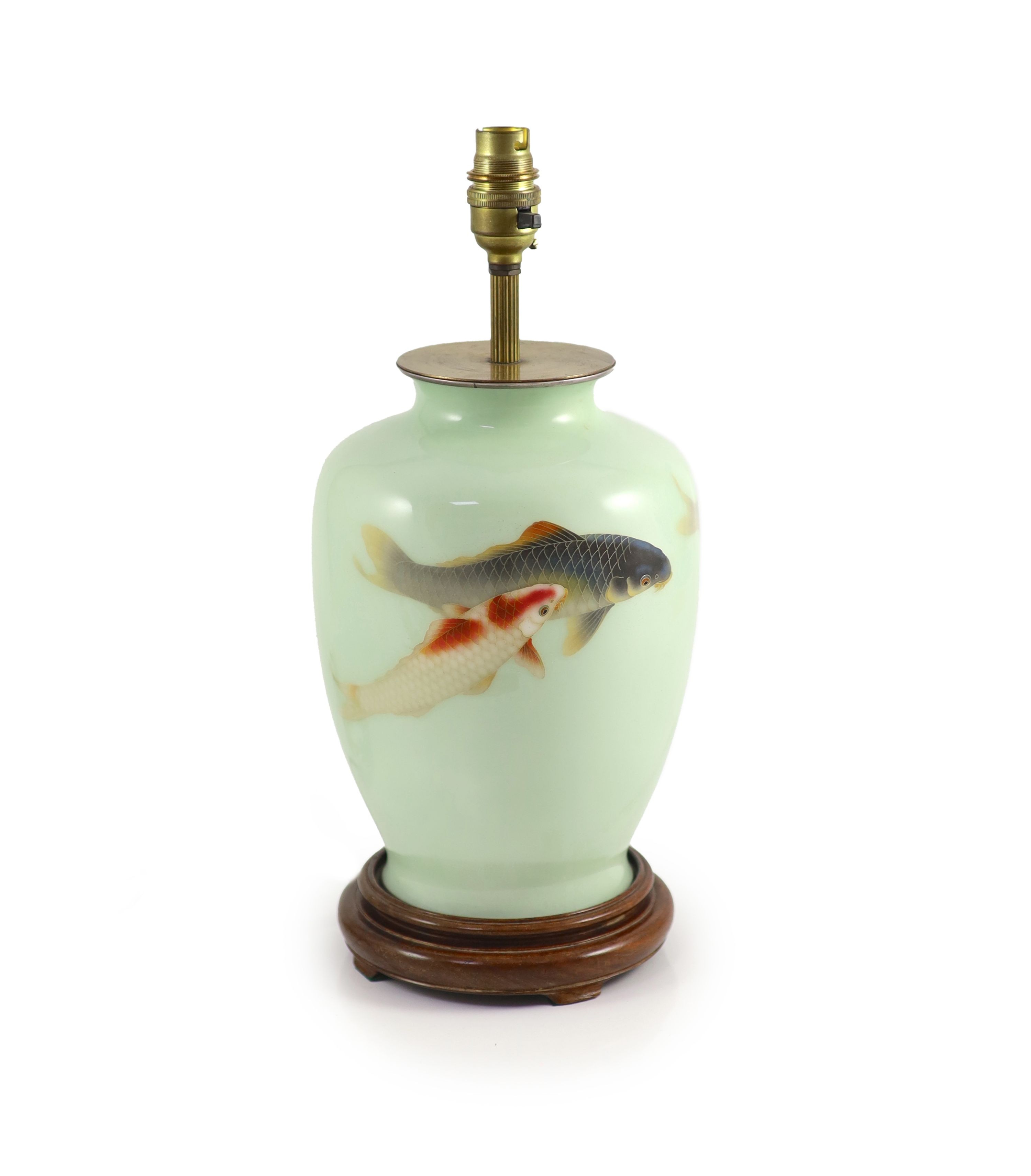 A Japanese cloisonné vase mounted as a lamp, attributed to Ando, mid 20th century 24cm high, base drilled